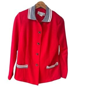 VTG Pablo Collection Sz 10 Polo Collar Blazer Red Retro  Artsy Art Deco Buttons
